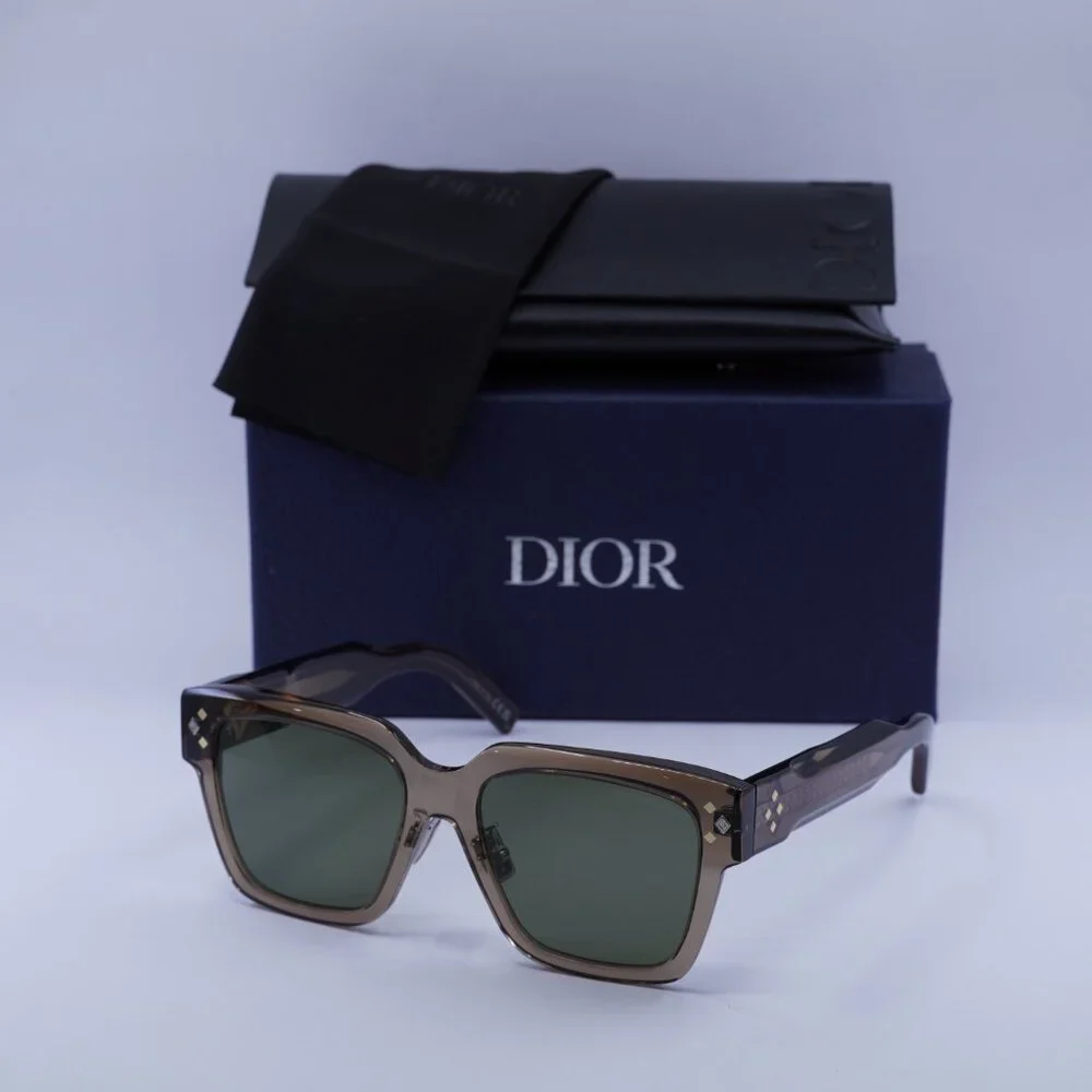 Dior CD DIAMOND S3F 64C0 Sunglasses Transparent Brown Square Frame, Green Lenses